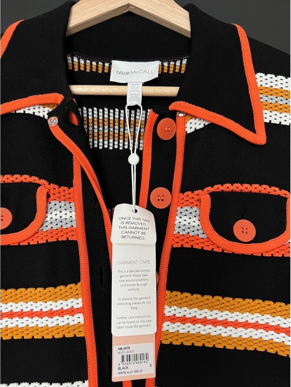 Alice McCALL Miley Dress Jacket Striped Knit Mini Dress Black Orange Yellow NWT - Picture 3 of 6
